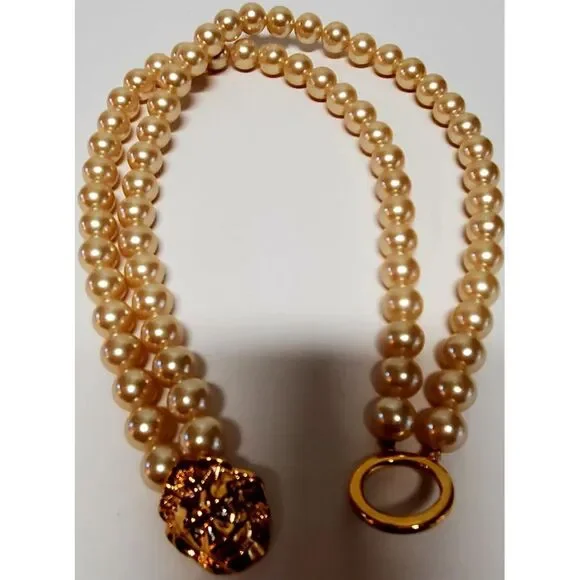 VTG KJL Avon Necklace Lion Head Clasp Faux Pearl 80's Kenneth J. Lane Signed - Picture 6 of 12